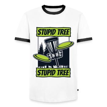Stupid Tree Frisbee Golf Basket Disc Disc Golfer - T-shirt contrasté Homme - blanc/noir - Devant - AI Model Female 172 light (172cm) & AI Model Male 178 dark (178cm)