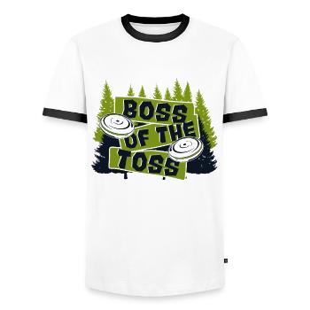 Boss Of The Toss Basket Disc Disc Golfer Player - Men's Ringer Shirt - white/black - Front - AI Model Female 172 light (172cm) & AI Model Male 178 dark (178cm)