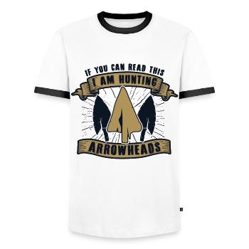 If You Can Read This Arrowhead Hunter Arrowheads - Men's Ringer Shirt - white/black - Front - AI Model Female 172 light (172cm) & AI Model Male 178 dark (178cm)