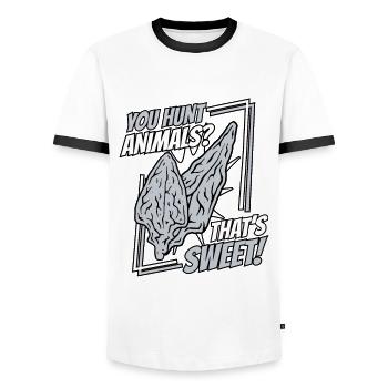 You Hunt Animals That's Sweet Hunting Tips - Men's Ringer Shirt - white/black - Front - AI Model Female 172 light (172cm) & AI Model Male 178 dark (178cm)