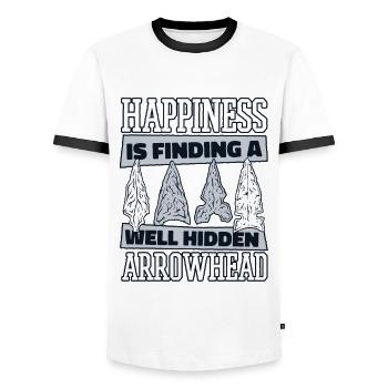 Happiness Is Finding A Hidden Arrowhead - Men's Ringer Shirt - white/black - Front - AI Model Female 172 light (172cm) & AI Model Male 178 dark (178cm)
