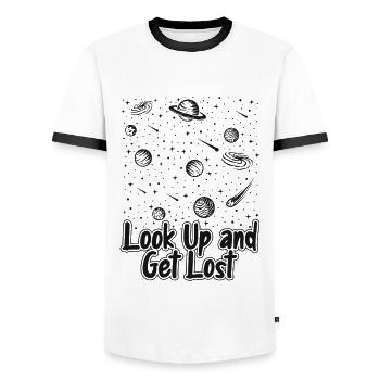 Levez les yeux et perdez-vous Astronomie Photographe Cosmologiste - T-shirt contrasté Homme - blanc/noir - Devant - AI Model Female 172 light (172cm) & AI Model Male 178 dark (178cm)