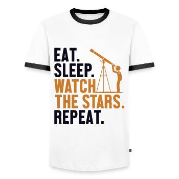 Eat Sleep Watch The Stars Repeat Cosmologist - Men's Ringer Shirt - white/black - Front - AI Model Female 172 light (172cm) & AI Model Male 178 dark (178cm)
