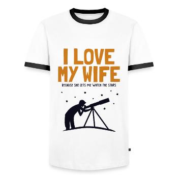 J’aime ma femme Astronomie Ciel étoilé Cosmologiste - T-shirt contrasté Homme - blanc/noir - Devant - AI Model Female 172 light (172cm) & AI Model Male 178 dark (178cm)