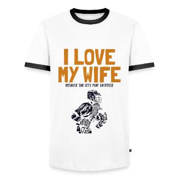 I Love My Wife Lacrosse Intercrosse Lax Spieler - Männer Kontrast-T-Shirt - Weiß/Schwarz - Vorne - AI Model Female 172 light (172cm) & AI Model Male 178 dark (178cm)