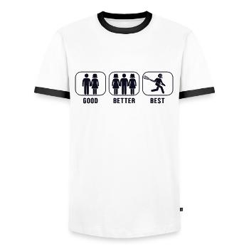 Good Better Best Lacrosse Intercrosse Lax Spieler - Männer Kontrast-T-Shirt - Weiß/Schwarz - Vorne - AI Model Female 172 light (172cm) & AI Model Male 178 dark (178cm)