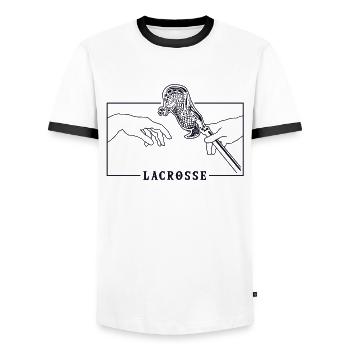 Michelangelo Création d’Adam Lacrosse Lax - T-shirt contrasté Homme - blanc/noir - Devant - AI Model Female 172 light (172cm) & AI Model Male 178 dark (178cm)
