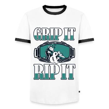 Grip It And Rip It Snow Motorcycle Snowmobile - Men's Ringer Shirt - white/black - Front - AI Model Female 172 light (172cm) & AI Model Male 178 dark (178cm)