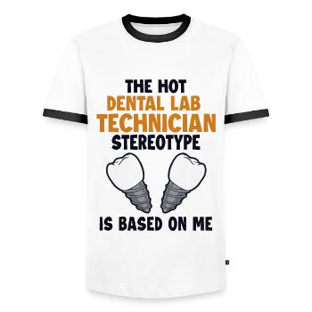 Hot Dental Lab Technician Stereotype Zahnlabor - Men's Ringer Shirt - white/black - Front - AI Model Female 172 light (172cm) & AI Model Male 178 dark (178cm)
