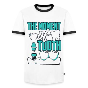The Moment Of Tooth Dental Laboratory Dental Laboratory - Men's Ringer Shirt - white/black - Front - AI Model Female 172 light (172cm) & AI Model Male 178 dark (178cm)