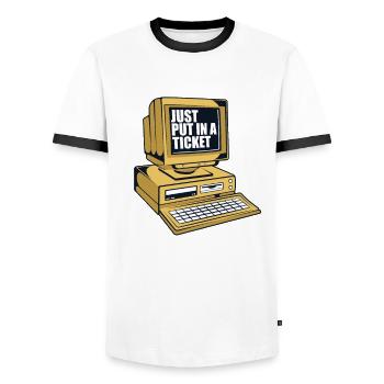 Just Put In A Ticket Admin IT-Betrieb - Männer Kontrast-T-Shirt - Weiß/Schwarz - Vorne - AI Model Female 172 light (172cm) & AI Model Male 178 dark (178cm)