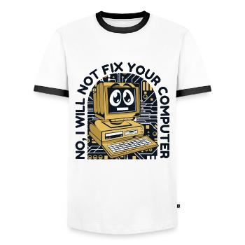 I will not fix your computer IT operations admin - Men's Ringer Shirt - white/black - Front - AI Model Female 172 light (172cm) & AI Model Male 178 dark (178cm)
