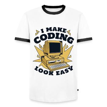 I Make Coding Look Easy Developer Coder - Men's Ringer Shirt - white/black - Front - AI Model Female 172 light (172cm) & AI Model Male 178 dark (178cm)
