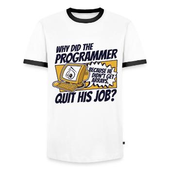 Why Did Programmer Quit Job Developer Coder - Men's Ringer Shirt - white/black - Front - AI Model Female 172 light (172cm) & AI Model Male 178 dark (178cm)