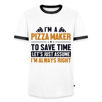 Pizza Maker Let's Assume I'm Right Pizza - Männer Kontrast-T-Shirt - Weiß/Schwarz - Vorne - AI Model Female 172 light (172cm) & AI Model Male 178 dark (178cm)