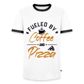 Fueled by Coffee and Pizza Pizzablech Pizzaofen - Männer Kontrast-T-Shirt - Weiß/Schwarz - Vorne - AI Model Female 172 light (172cm) & AI Model Male 178 dark (178cm)