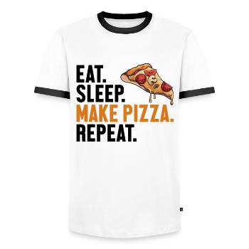Eat Sleep Make Pizza Repeat Pizzablech Pizzaofen - Männer Kontrast-T-Shirt - Weiß/Schwarz - Vorne - AI Model Female 172 light (172cm) & AI Model Male 178 dark (178cm)