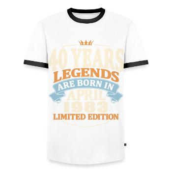 40 years old - Born in april 1983 - Men's Ringer Shirt - white/black - Front - AI Model Female 172 light (172cm) & AI Model Male 178 dark (178cm)