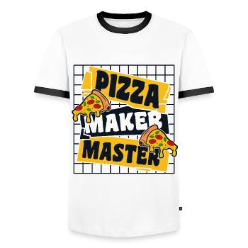 Pizza Maker Master Pizzaofen Pizza Pizzablech - Männer Kontrast-T-Shirt - Weiß/Schwarz - Vorne - AI Model Female 172 light (172cm) & AI Model Male 178 dark (178cm)