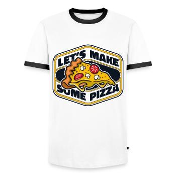 Faisons de la pizza plateau de pizza pizza pizza four pizza - T-shirt contrasté Homme - blanc/noir - Devant - AI Model Female 172 light (172cm) & AI Model Male 178 dark (178cm)
