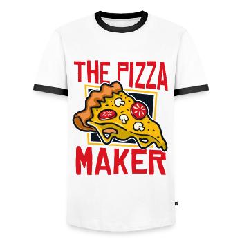 The Pizza Maker Pizza Pizza Tray Pizza Oven - Men's Ringer Shirt - white/black - Front - AI Model Female 172 light (172cm) & AI Model Male 178 dark (178cm)