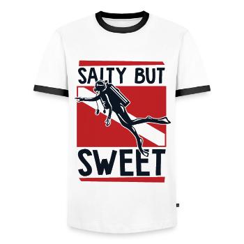 Salty But Sweet Diving Mask Diving Fins - Men's Ringer Shirt - white/black - Front - AI Model Female 172 light (172cm) & AI Model Male 178 dark (178cm)
