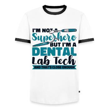 I'm Not A Superhero Dental Laboratory Dental Laboratory - Men's Ringer Shirt - white/black - Front - AI Model Female 172 light (172cm) & AI Model Male 178 dark (178cm)