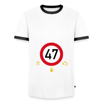 47. Geburtstag Schonend Behandeln Oldtimer Ist 47 - Männer Kontrast-T-Shirt - Weiß/Schwarz - Vorne - AI Model Female 172 light (172cm) & AI Model Male 178 dark (178cm)