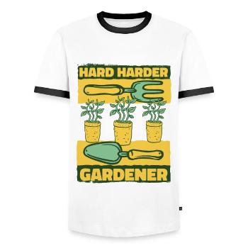 Hard Harder Gardener Horticulture Allotment Garden - Men's Ringer Shirt - white/black - Front - AI Model Female 172 light (172cm) & AI Model Male 178 dark (178cm)