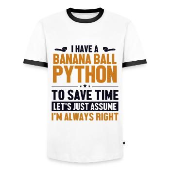 Banana Ball Python Let's Assume I'm Right Banana - Men's Ringer Shirt - white/black - Front - AI Model Female 172 light (172cm) & AI Model Male 178 dark (178cm)