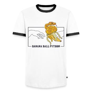 Michelangelo Creation of Adam Banana Ball Python - Men's Ringer Shirt - white/black - Front - AI Model Female 172 light (172cm) & AI Model Male 178 dark (178cm)
