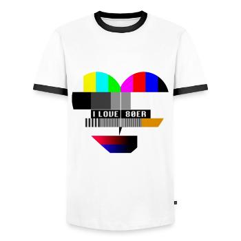 80er Jahre TV Testbild Herz Liebe I Love 80s Party - Männer Kontrast-T-Shirt - Weiß/Schwarz - Vorne - AI Model Female 172 light (172cm) & AI Model Male 178 dark (178cm)