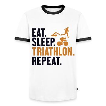 Eat Sleep Triathlon Repeat Triathlete Training - Men's Ringer Shirt - white/black - Front - AI Model Female 172 light (172cm) & AI Model Male 178 dark (178cm)