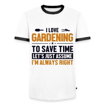 Jardinage Supposons que j’ai raison jardin potager - T-shirt contrasté Homme - blanc/noir - Devant - AI Model Female 172 light (172cm) & AI Model Male 178 dark (178cm)