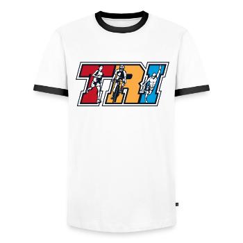 TRI Triathlete Training Triathlon Bike Professional - Men's Ringer Shirt - white/black - Front - AI Model Female 172 light (172cm) & AI Model Male 178 dark (178cm)