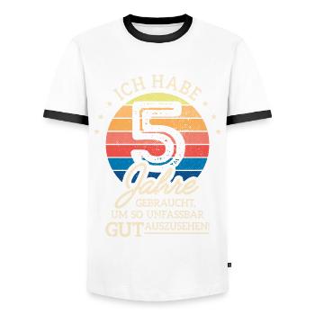 5. Geburtstag Geschenk Habe 5 Jahre Gebraucht - Männer Kontrast-T-Shirt - Weiß/Schwarz - Vorne - AI Model Female 172 light (172cm) & AI Model Male 178 dark (178cm)