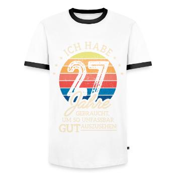 27. Geburtstag Geschenk Habe 27 Jahre Gebraucht - Männer Kontrast-T-Shirt - Weiß/Schwarz - Vorne - AI Model Female 172 light (172cm) & AI Model Male 178 dark (178cm)
