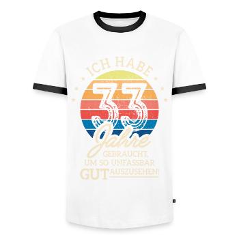 33. Geburtstag Geschenk Habe 33 Jahre Gebraucht - Männer Kontrast-T-Shirt - Weiß/Schwarz - Vorne - AI Model Female 172 light (172cm) & AI Model Male 178 dark (178cm)