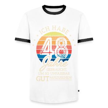 48. Geburtstag Geschenk Habe 48 Jahre Gebraucht - Männer Kontrast-T-Shirt - Weiß/Schwarz - Vorne - AI Model Female 172 light (172cm) & AI Model Male 178 dark (178cm)