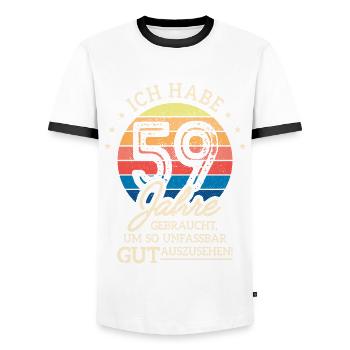59. Geburtstag Geschenk Habe 59 Jahre Gebraucht - Männer Kontrast-T-Shirt - Weiß/Schwarz - Vorne - AI Model Female 172 light (172cm) & AI Model Male 178 dark (178cm)