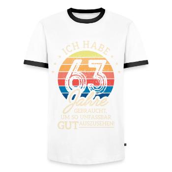 63. Geburtstag Geschenk Habe 63 Jahre Gebraucht - Männer Kontrast-T-Shirt - Weiß/Schwarz - Vorne - AI Model Female 172 light (172cm) & AI Model Male 178 dark (178cm)