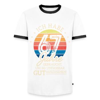 67. Geburtstag Geschenk Habe 67 Jahre Gebraucht - Männer Kontrast-T-Shirt - Weiß/Schwarz - Vorne - AI Model Female 172 light (172cm) & AI Model Male 178 dark (178cm)