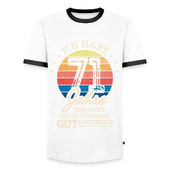 71. Geburtstag Geschenk Habe 71 Jahre Gebraucht - Männer Kontrast-T-Shirt - Weiß/Schwarz - Vorne - AI Model Female 172 light (172cm) & AI Model Male 178 dark (178cm)