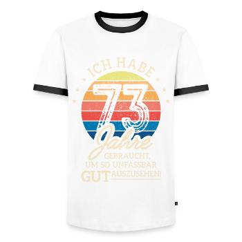 73. Geburtstag Geschenk Habe 73 Jahre Gebraucht - Männer Kontrast-T-Shirt - Weiß/Schwarz - Vorne - AI Model Female 172 light (172cm) & AI Model Male 178 dark (178cm)