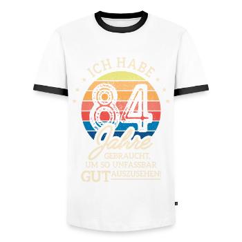 84. Geburtstag Geschenk Habe 84 Jahre Gebraucht - Männer Kontrast-T-Shirt - Weiß/Schwarz - Vorne - AI Model Female 172 light (172cm) & AI Model Male 178 dark (178cm)
