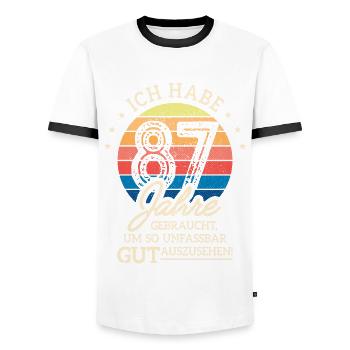 87. Geburtstag Geschenk Habe 87 Jahre Gebraucht - Männer Kontrast-T-Shirt - Weiß/Schwarz - Vorne - AI Model Female 172 light (172cm) & AI Model Male 178 dark (178cm)