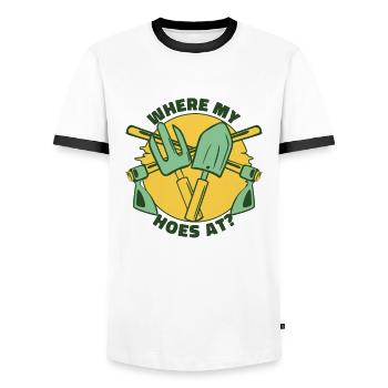 Où mes houes au jardin horticole - T-shirt contrasté Homme - blanc/noir - Devant - AI Model Female 172 light (172cm) & AI Model Male 178 dark (178cm)