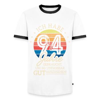 94. Geburtstag Geschenk Habe 94 Jahre Gebraucht - Männer Kontrast-T-Shirt - Weiß/Schwarz - Vorne - AI Model Female 172 light (172cm) & AI Model Male 178 dark (178cm)