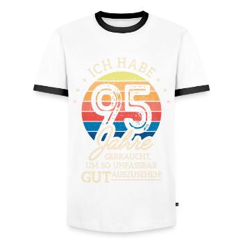95. Geburtstag Geschenk Habe 95 Jahre Gebraucht - Männer Kontrast-T-Shirt - Weiß/Schwarz - Vorne - AI Model Female 172 light (172cm) & AI Model Male 178 dark (178cm)