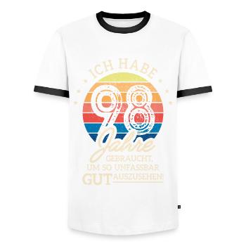 98. Geburtstag Geschenk Habe 98 Jahre Gebraucht - Männer Kontrast-T-Shirt - Weiß/Schwarz - Vorne - AI Model Female 172 light (172cm) & AI Model Male 178 dark (178cm)